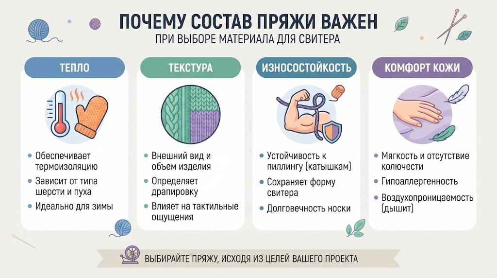 Какую пряжу выбрать для свитера: меринос, кашемир, альпака или мохер